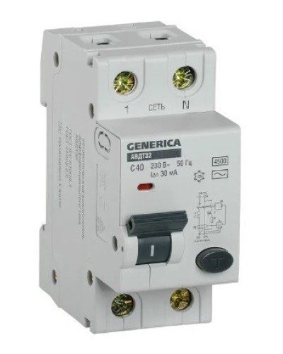 GENERICA АВДТ 32 C40 2Р 30мА (MAD25-5-040-C-30). Автоматический выключатель дифференциального тока. IEK в Первоуральске