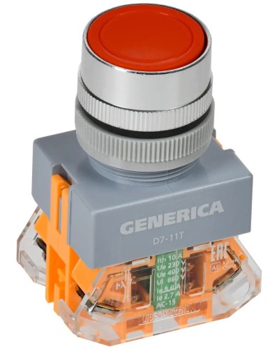 Кнопка D7-11T d=22мм красная GENERICA (BBT50-11T-3-21-K04-G). Кнопка управления с фиксацией. IEK в Первоуральске
