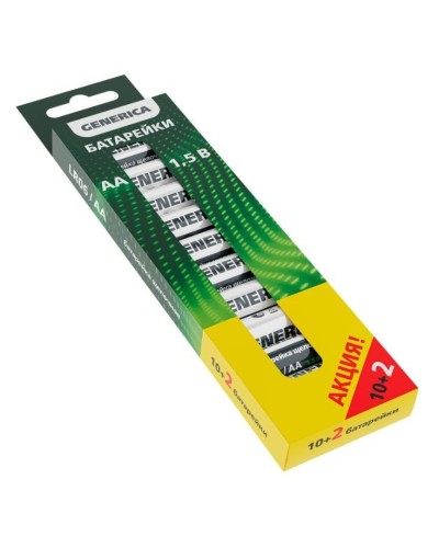 Батарейка Alkaline LR06/AA GENERICA (12 шт) ПРОМО (ABT-LR06-ST-B12-G). Батарейка щелочная. IEK в Первоуральске
