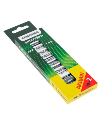 Батарейка Alkaline LR03/AAA GENERICA (12 шт) ПРОМО (ABT-LR03-ST-B12-G). Батарейка щелочная. IEK в Первоуральске