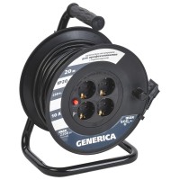 УК20 4 места 2P+PE, 20м GENERICA (WKP10-10-04-20-G). Удлинитель на катушке с термозащитой, 3х1,0кв.мм. IEK