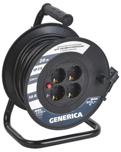 УК20 4 места 2P+PE, 20м GENERICA (WKP10-10-04-20-G). Удлинитель на катушке с термозащитой, 3х1,0кв.мм. IEK в Первоуральске