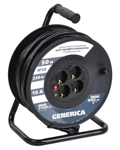 УК50 4 места 2P+PE, 50м GENERICA (WKP20-16-04-50-G). Удлинитель на катушке с термозащитой, 3х1,5кв.мм. IEK в Первоуральске