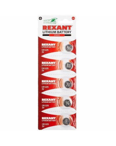 Литиевые батарейки CR1225 3 V 48 mAh (30-1103). Элемент питания. Rexant в Первоуральске