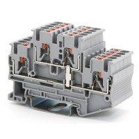 Клемма двухуровневая, зажим push-in, 2.5 кв.мм, серая (VPRTT-2.5-PV-GY). Клемма проходная, 4 точки подключения, уровни соединены перемычкой. ДКС