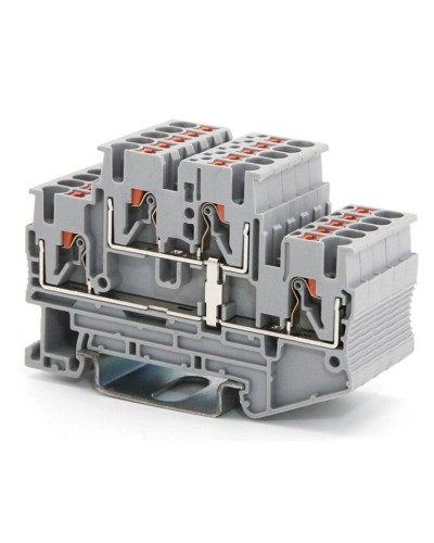 Клемма двухуровневая, зажим push-in, 2.5 кв.мм, серая (VPRTT-2.5-PV-GY). Клемма проходная, 4 точки подключения, уровни соединены перемычкой. ДКС в Первоуральске